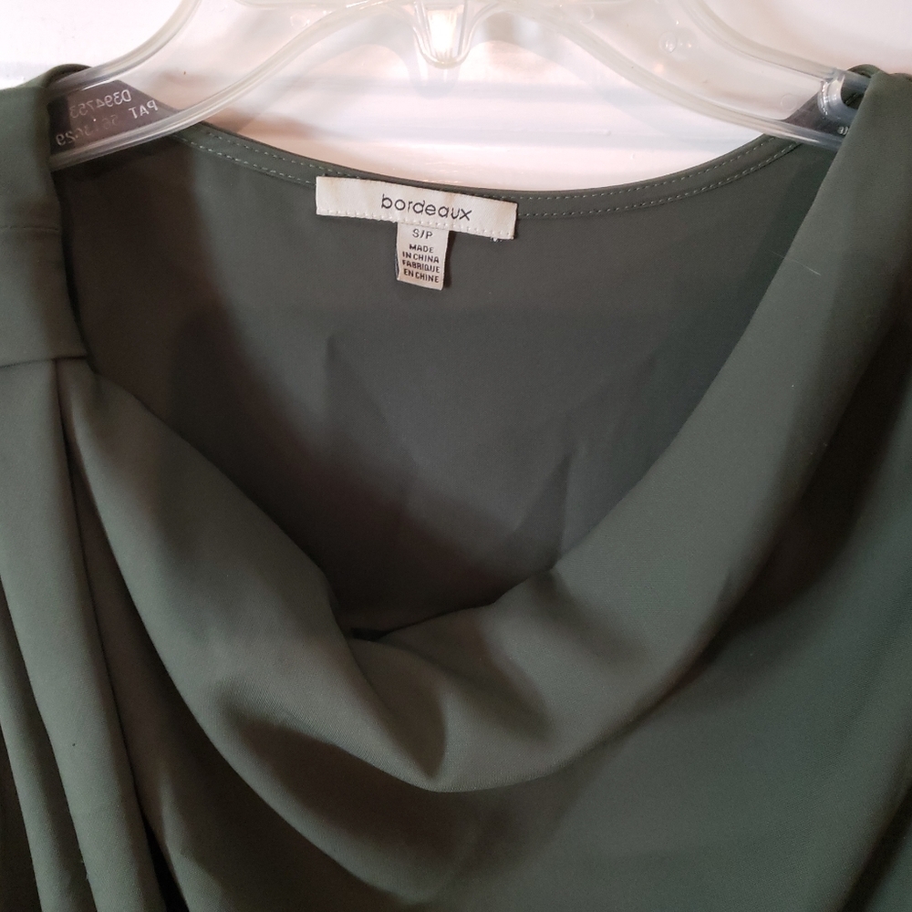 Anthropologie Bordeaux S/P Green Poly Draped Neckline Elastic Waist